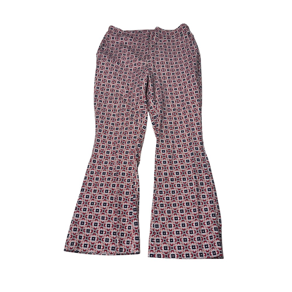 Boden Geometric Tile Print Flared Trousers Red Navy Pink Womens US 8R W30 L25